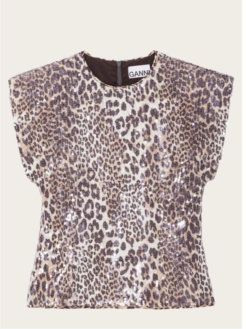 Ganni Women Printed preppy bohemian animal Leopard Sequins T-Shirt blouse size 4